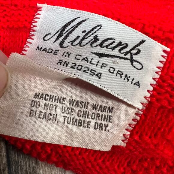 Vintage 70s Red Open Front Longline Cardigan Sweater Pockets Milrank - Picture 4 of 9